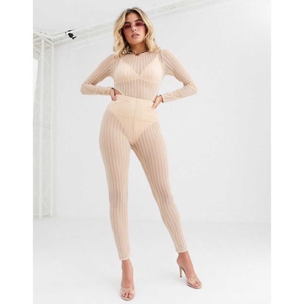 RARE LONDON Sheer Ribbed Leggings w/ Underwear